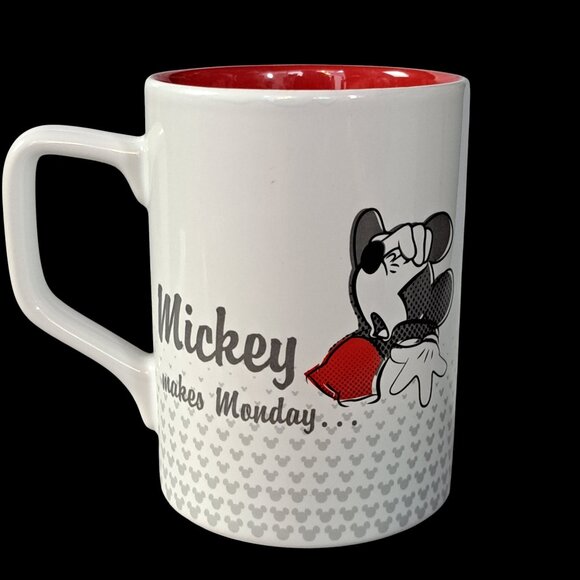 Disney Parks Ceramic Coffee Mug "Mickey Makes Monday Feel Like Friday" Red White - Picture 7 of 12